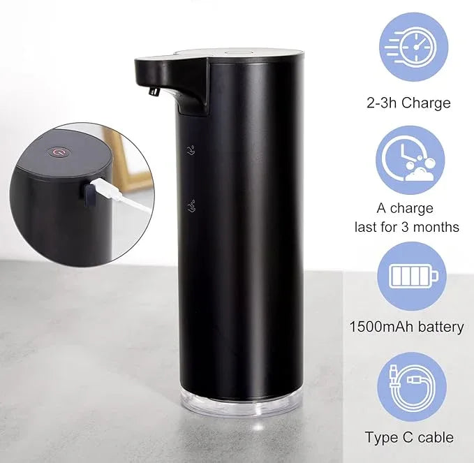 LAOPAO Automatic Soap Dispenser Foaming: Rechargeable Touchless Soap Dispenser Stainless Steel Foam Soap Dispenser for Bathroom Hand Soap Pump for Kitchen Xmas Gift, 9oz, Black - ModernBath
