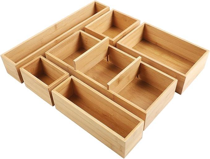 Kootek Bamboo Drawer Organizer with Removable Dividers, 6 Pcs Adjustable Kitchen Drawer Organizer Utensils Bamboo Organizers Silverware Storage Box Cutlery Tray Multi-Use for Bathroom, Makeup, Office - ModernBath