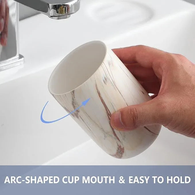 Brown Marble Toothbrush Holder - Ceramic Toothbrush Holder for Bathrooms, Toothbrush Toothpaste Holders, Marble Bathroom Tumbler Cups Reusable Toothbrush Mouthwash Cup, Bathroom Counter Organizer - ModernBath