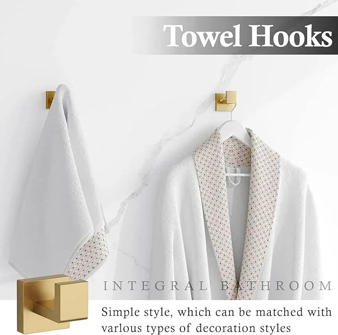 20-Piece Brushed Gold Bathroom Accessories Set – 23.6" Towel Bar, Towel Ring, Toilet Paper Holder & Hooks, Wall Mounted Bathroom Hardware, Rust & Corrosion-Resistant, Ideal for Modern Bathrooms - ModernBath