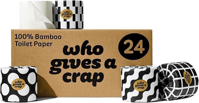 Who Gives A Crap 100% Bamboo Toilet Paper, 24 Rolls, 3 Ply, 330 Sheets, Long, Strong & Soft Toilet Tissue, Renewable, Tree Free Bathroom Tissue Made with Bamboo Fibers - ModernBath