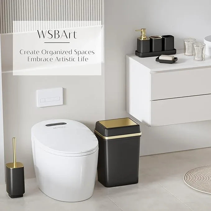 9PCS Bathroom Accessory Set, Black Bathroom Set with Large-Capacity 4 Gallon Trash Can, Bathroom Accessories Set Complete, Toothbrush Holder, Soap Dispenser, Toilet Brush, Bathroom Decor - ModernBath