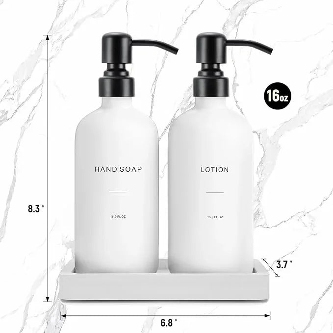 Prus Waso White Soap Dispenser Set, Contains Hand and Lotion Dispenser with Pump. Perfect for Guest Bathroom Decor. (White) - ModernBath