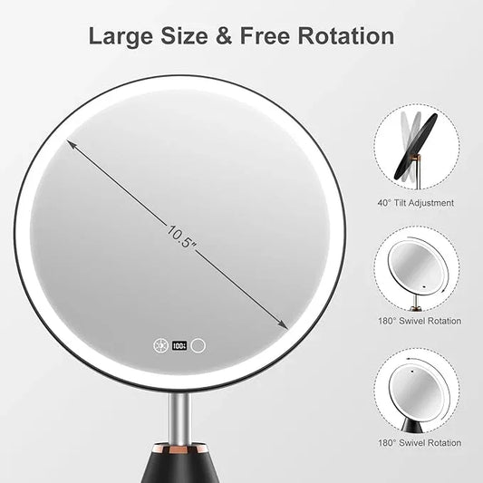 FRANO 10.5" Professional Makeup Mirror with Lights, Rechargeable HD Vanity Mirror, CRI≥98 True-Sunlight, 3 Color Modes & Stepless Dimming, 5000mAh Battery, Ideal Gift for Women - ModernBath