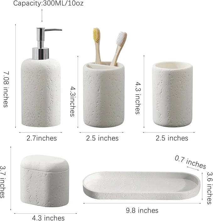 Haocoott Bathroom Accessories Set, 5PCS Modern Bathroom Accessory Set with Soap Dispenser, Mouthwash Cup & Toothbrush Holder, Qtip Holder, Tray - ModernBath