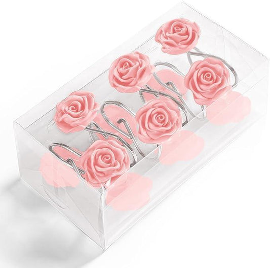 Litabel Rose Flower Shower Curtain Hooks 12PCS,Home Decorative Pink Rose Shower Curtain Hooks Metal Rustproof Cute Rose Flower Shower Hooks Rings Bathroom Shower Rods Decoration Accessories - ModernBath