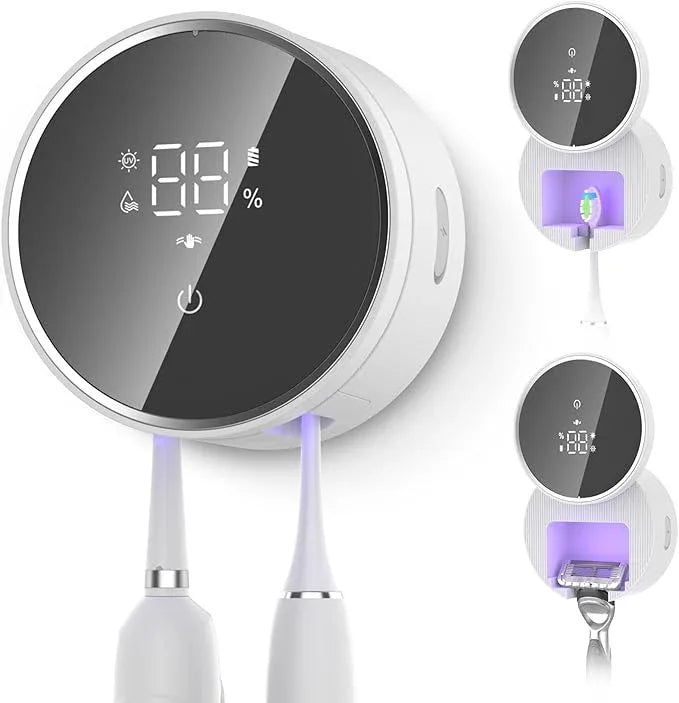 KIEROFIRT Toothbrush Holder and Cleaner Razor Holder and Dryer Auto Open/Close Cover Rechargeable Wall-Mounted Suitable for Most Toothbrushs(Off White) - ModernBath