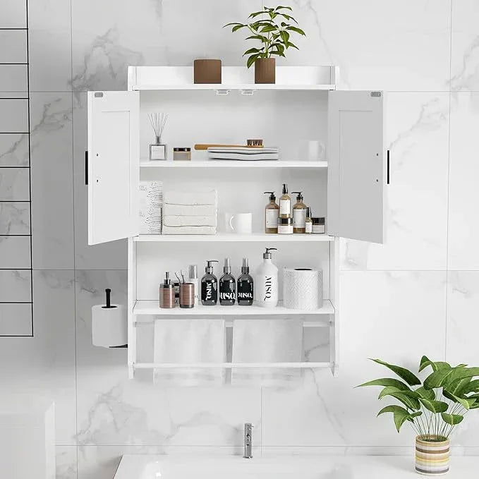 apexnova Bathroom Wall Cabinet, Wooden Medicine Cabinet Over The Toilet with Adjustable Inner Shelf, Wall Mounted Cabinet with Doors for Bathroom Storage, Hanging Cabinet for Wall with Towels Bar - ModernBath