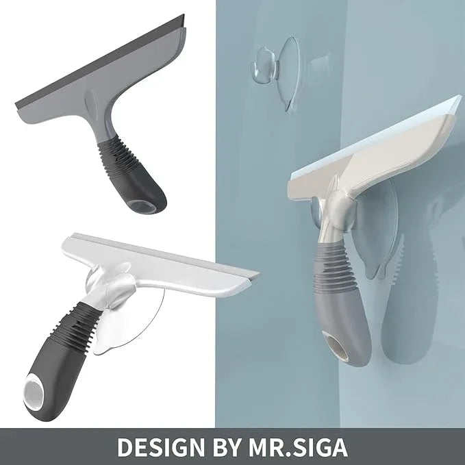 MR.SIGA Multi-Purpose Silicon Squeegee for Window, Glass, Shower Door, Car Windshield, Heavy Duty Window Scrubber, Includes Suction Hook, 10 inch, White & Black, 1 Pack - ModernBath