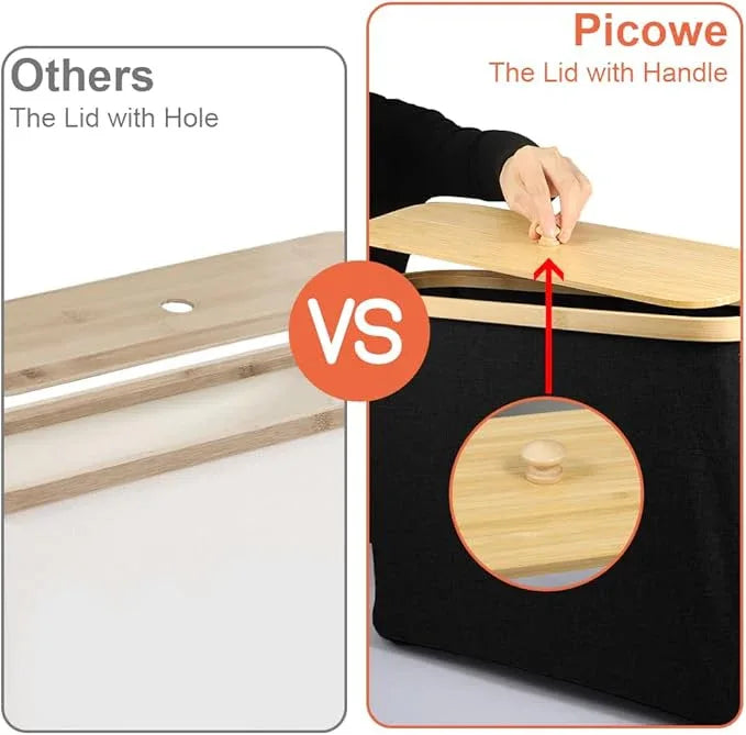 Picowe Toilet Paper Organizer Basket, Black, Holds 9-12 Rolls, With Lid and Easy-Grip Handle, Foldable for Storage, Suitable for Bathroom and Sink - ModernBath