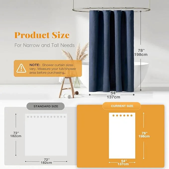 BTTN Stall Fabric Shower Curtain, 54x78 Inch Long Linen Textured Heavy Duty Thick Shower Curtain Set with 10 Plastic Hooks, Hotel Spa Weighted Waterproof Neutral Bath Curtains for Bathroom, Navy Blue - ModernBath
