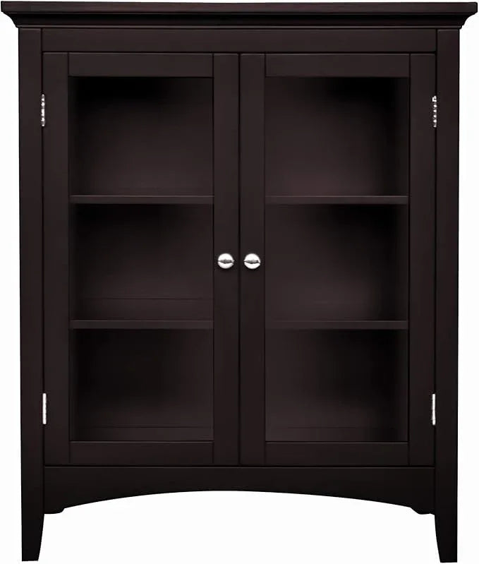Teamson Home Madison Wooden Floor Cabinet with 2 Glass Doors, Espresso - ModernBath