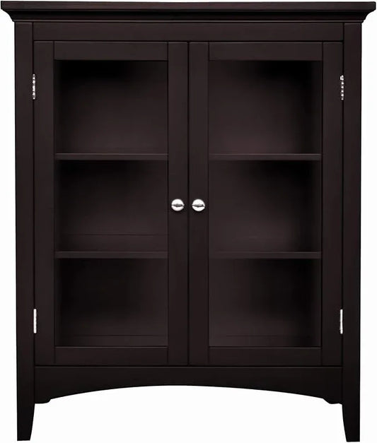 Teamson Home Madison Wooden Floor Cabinet with 2 Glass Doors, Espresso - ModernBath
