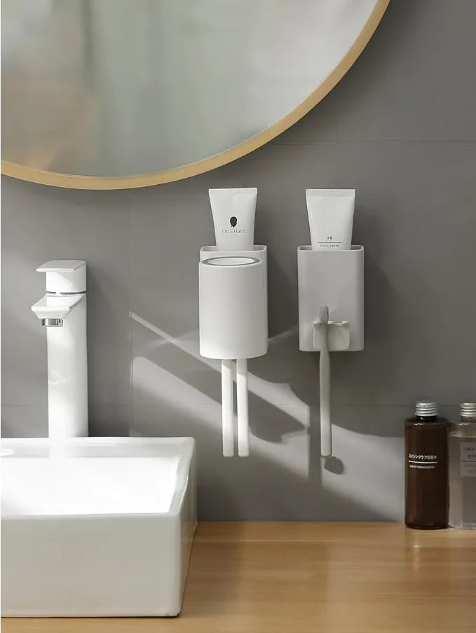 FLAUVEL Wall-Mounted Toothbrush and Toothpaste Holder - Self-Draining Design, Easy Installation, Space-Saving, White (Single - One Normal Cup) - ModernBath
