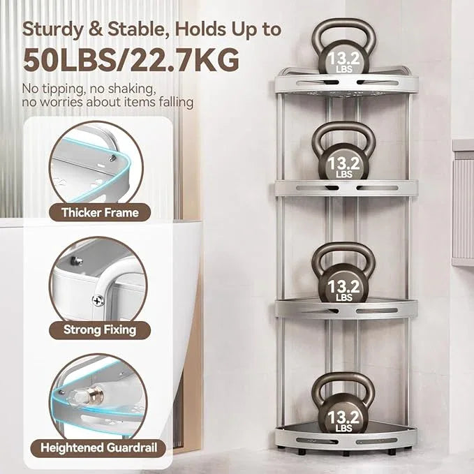 Corner Shower Caddy Stand, 4 Tier Rustproof Standing Shower Organizer with Soap Holder, Aluminum Shower Shelf for Bathroom Storage, Silver - ModernBath