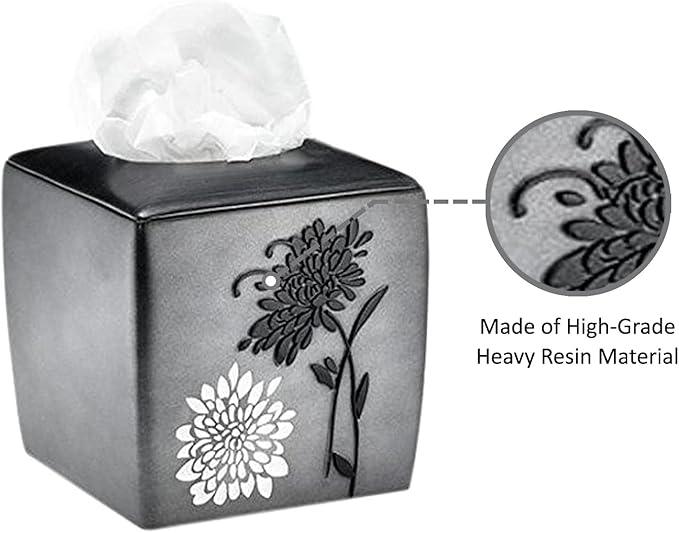 Zahari Home 2pc Erica Bathroom Decor Set Waste Basket for Bathroom & Tissue Cover Modern Classic Decor Stylish Unique Design Beautiful Grey Bathroom Accessories Set - ModernBath