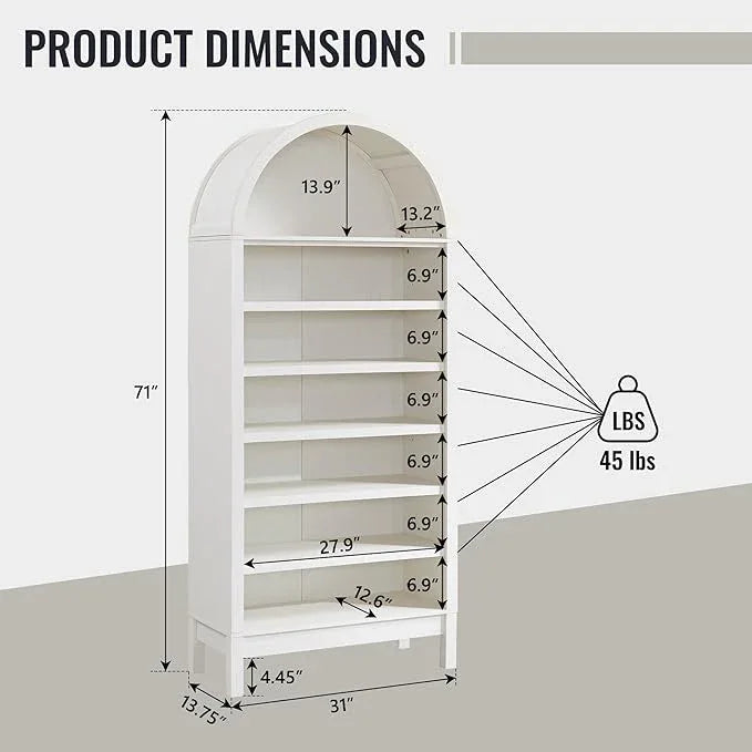 71" Tall Arched Bathroom Storage Cabinet, 7-Tier Modern Farmhouse Storage Cabinet with Adjustable Shelves, Wood Freestanding Cabinet for Bathroom, Living Room, Entryway, Hallway (Antique White) - ModernBath