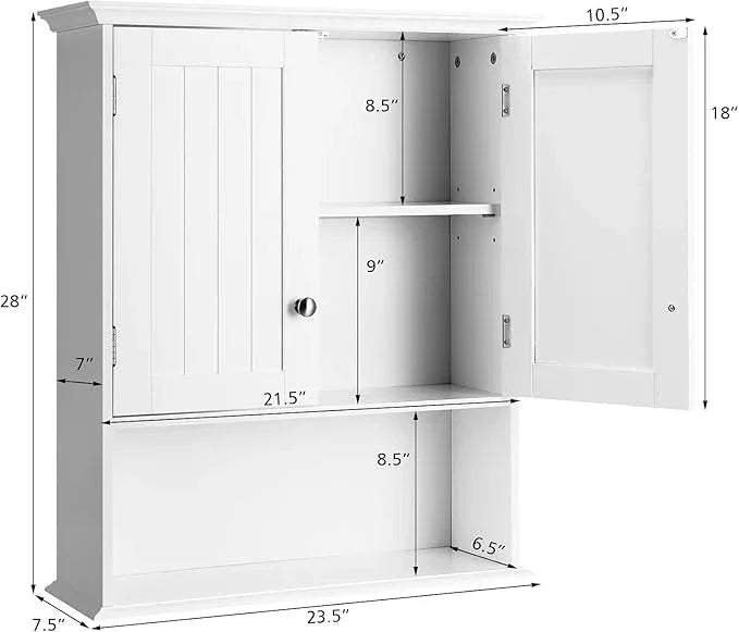 Tangkula Bathroom Wall Cabinet, Wooden Hanging Storage with Doors & Shelves, Multipurpose Wall Mounted Bathroom Medicine Cabinet for Kitchen Living Room - ModernBath