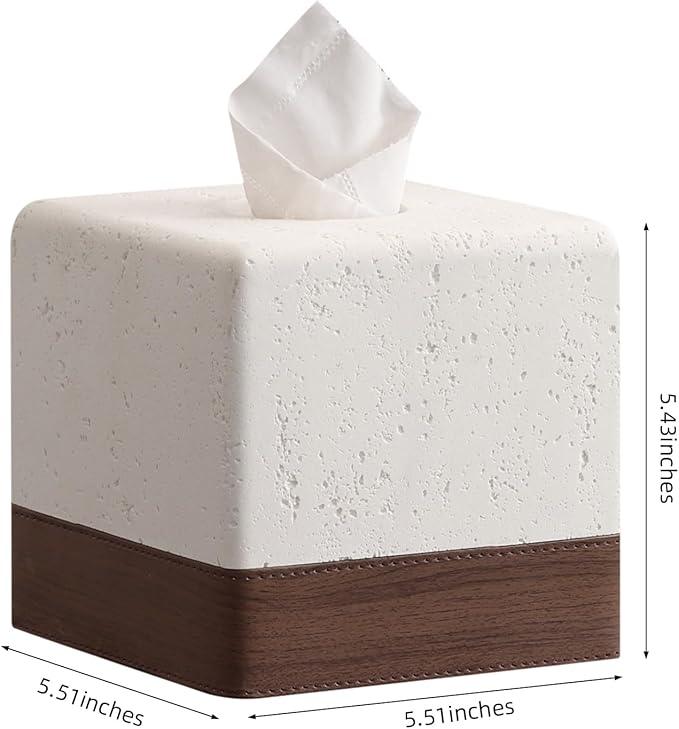 Haocoott Tissue Box Cover Square, Resin Facial Tissue Holder Covers Toilet Paper Holder Decorative Travertine Paper Dispenser Home Decor for Bathroom Bedroom Living Room Office - ModernBath