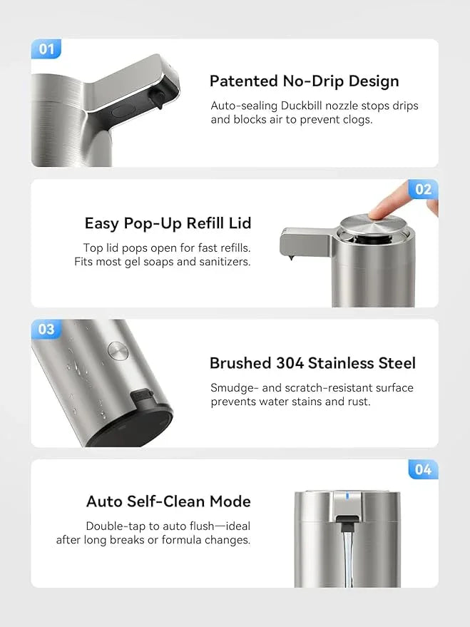 SUNLY Touchless Automatic Soap Dispenser – Clog-Free Pump, 0.2s Fast Sensor, USB-C Rechargeable, Smudge-Resistant Stainless Steel, for Kitchen & Bathroom Soap Dispenser - ModernBath