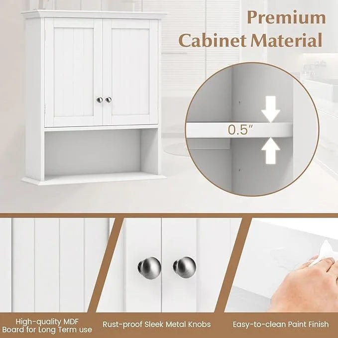 Giantex Bathroom Cabinet Wall Mount, Medicine Cabinet with Adjustable Shelf, Open Shelf, Over The Toilet Space Saver Storage Organizer for Laundry Room, Kitchen, Cupboard (White) - ModernBath
