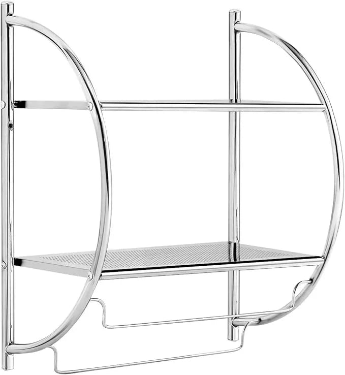 Tangkula Wall Mount 2 Tier Bathroom Shelf with Bars, 18" W X 10" D X 22" H, Home Toilet Double Layer Rustproof Chrome Shelf - ModernBath
