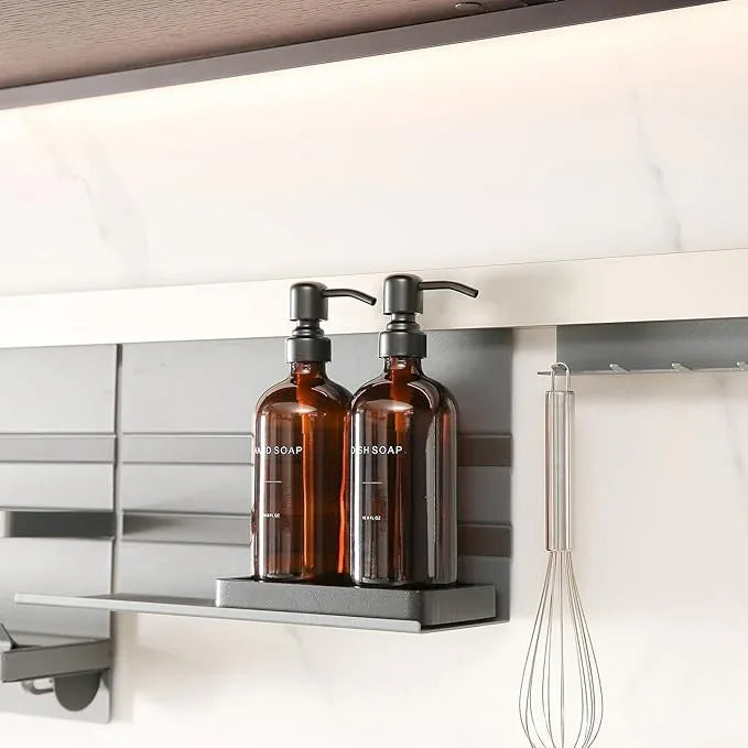 Prus Waso Amber Soap Dispenser Set, Soap Dispenser for Kitchen Sink with Black Stainless Steel Pump, Perfect for Kitchen Accessories Decor. (Amber) - ModernBath