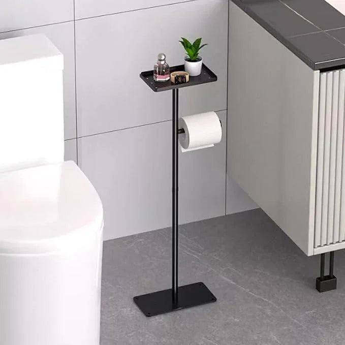 Stainless Steel Black Standing Toilet Paper Holder Stand - Bathroom Tissue Roll Holder with Potted Plants Stand Design - ModernBath