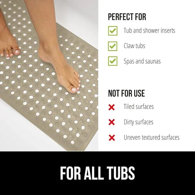 GORILLA GRIP Patented Bath Tub Shower Mat, Machine Washable Bathtub Floor Liner Mats, Suction Cups and Drain Holes to Keep Tubs Clean, Soft on Feet, Bathroom Essentials, 35x16 Inch, Beige - ModernBath