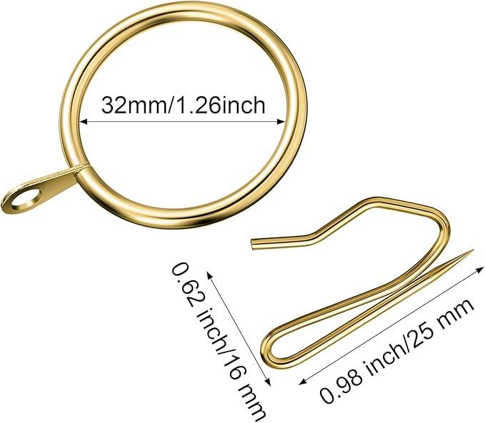 Qunclay 100 Set 1.26 Inch Metal Curtain Rings with Eyelets Curtain Hooks for Drapes and Metal Curtain Drapery Pin Hooks for Window Door Shower Curtain Rings (Golden) - ModernBath