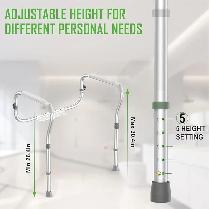 ZOLIQUEX Toilet Safety Rail for Seniors with 2 Reinforced Nuts, Height & Width Adjustable Toilet Safety Frame for Elderly, Handicap & Disabled Bathroom Assist Rail with Armrests 250 LB (Grey) - ModernBath