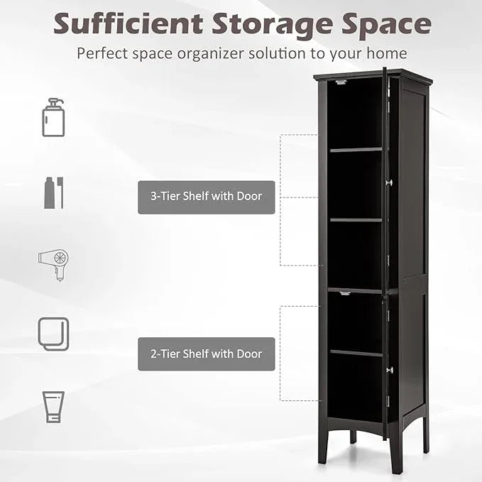 Giantex Storage Cabinet Bathroom High Cabinet with 5 Tier Shelves, Freestanding Slim Cabinet, Tall Organizer for Bathroom, Kitchen, Living Room, Narrow Floor Cabinet - ModernBath