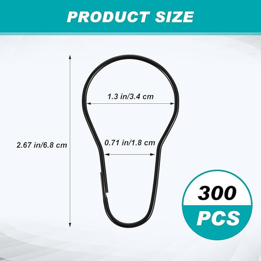 Gisafai 300 Pcs Metal Shower Curtain Hooks Rust Proof Hanging Shower Clips Shower Curtain Rings Practical Hanger for Home Bathroom Shower Bedroom Kitchen Curtain Rods Application (Black)