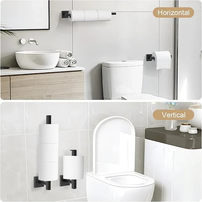 TQKAG 7-Pieces Matte Black Bathroom Hardware Accessories Set 23.6" SUS304 Stainless Steel Towel Bar Set Toilet Paper Spare Rolls Storage Holder Wall Mounted - ModernBath