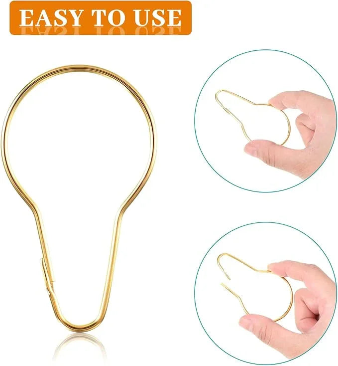 Queekay 100 Pieces Metal Shower Curtain Hooks Hanging Clips Metal Practical Shower Curtain Rings Hangers for Bathroom Bedroom Kitchen Home Applications(Gold,2.7x1.5'') - ModernBath