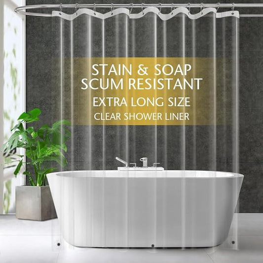 ZEMAHOME Extra Long Clear Plastic Shower Curtain Liner - Lightweight 72" x 92" Transparent Bathroom Shower Showroom Curtain Liner with Rustproof Metal Gromments and Weighted Magnet - ModernBath