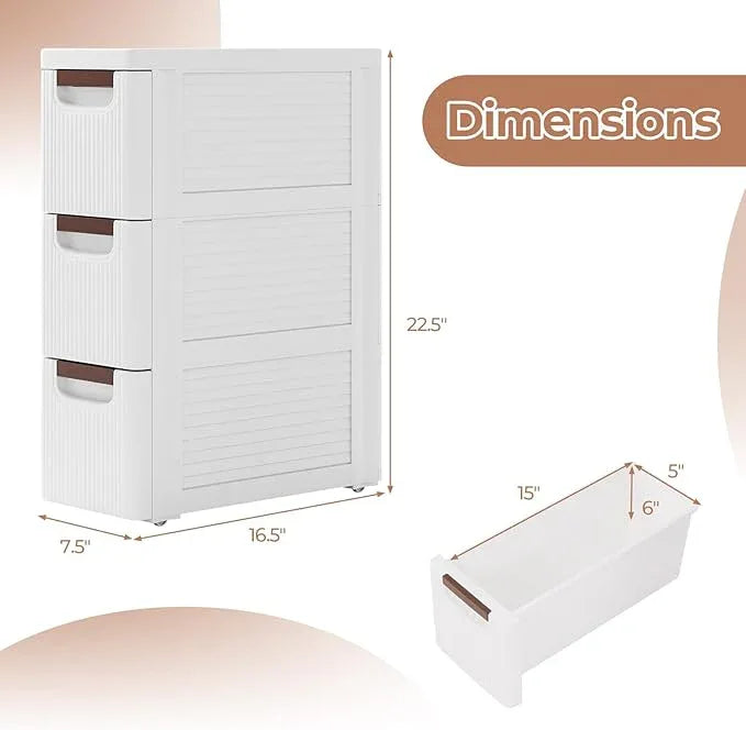 Giantex 3 Drawers Storage Cart, Narrow Plastic Dresser, Rolling Organizer Cart for Office Classroom Bedroom Bathroom Art Craft Supplies, Mobile Slim Utility Cart on Wheels (7.5"x16.5"x22.5") - ModernBath