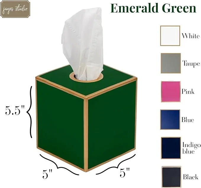 Jaye’s Studio Decorative Square Metal Tissue Box Cover Gold - Luxury Cube Facial Tissue Holder & Dispenser for Bathroom, Bedroom & Home, Modern Chic & Farmhouse Decor, Mattie Line (Emerald Green) - ModernBath