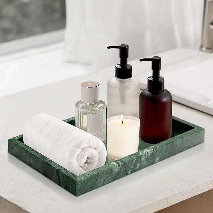 MULWR Green Marble Tray,Pure Natural Vanity Tray,Marble Trays for Kitchen Counter Non-Ceramic/Non-Resin,Stone Tray 12 x 8 inch - ModernBath