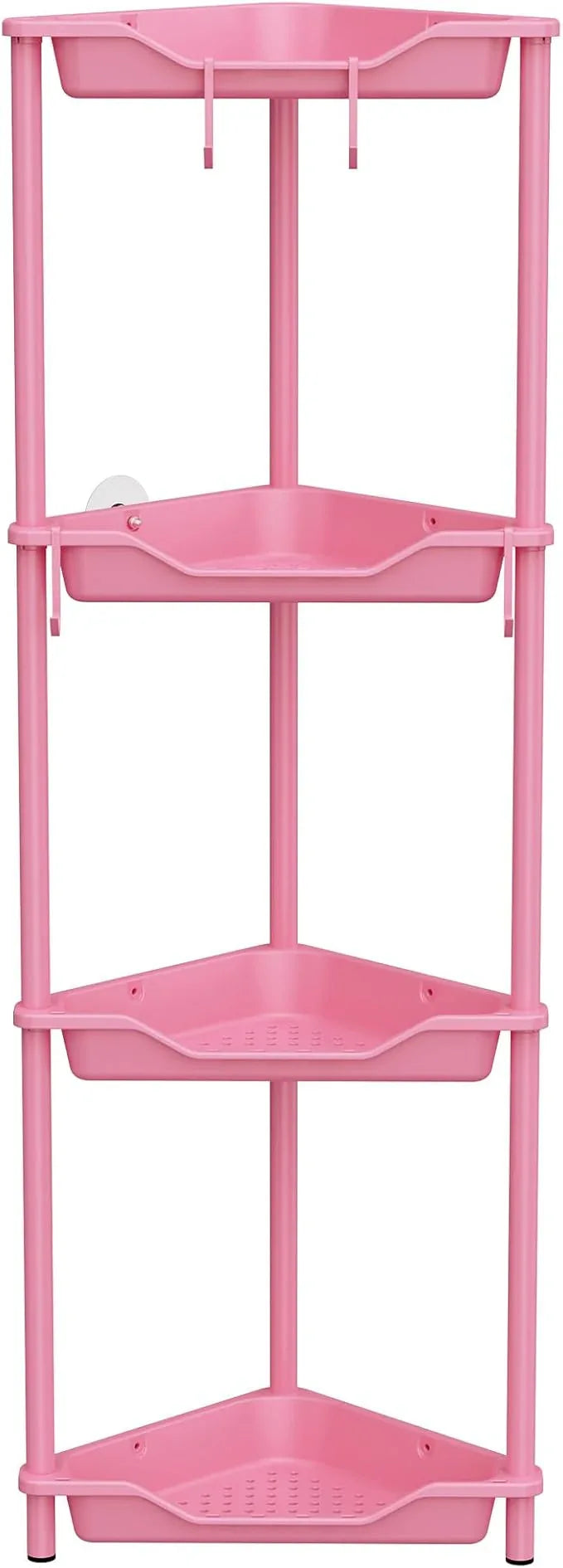 Orimade Rustproof 4 Tier Floor Standing Corner Shower Caddy Organizer, Plastic Metal Splicing Floor Corner Shelf Rack Storage Stands for Bathroom,10.8 x 10.8 x 44.6 inches, Pink - ModernBath