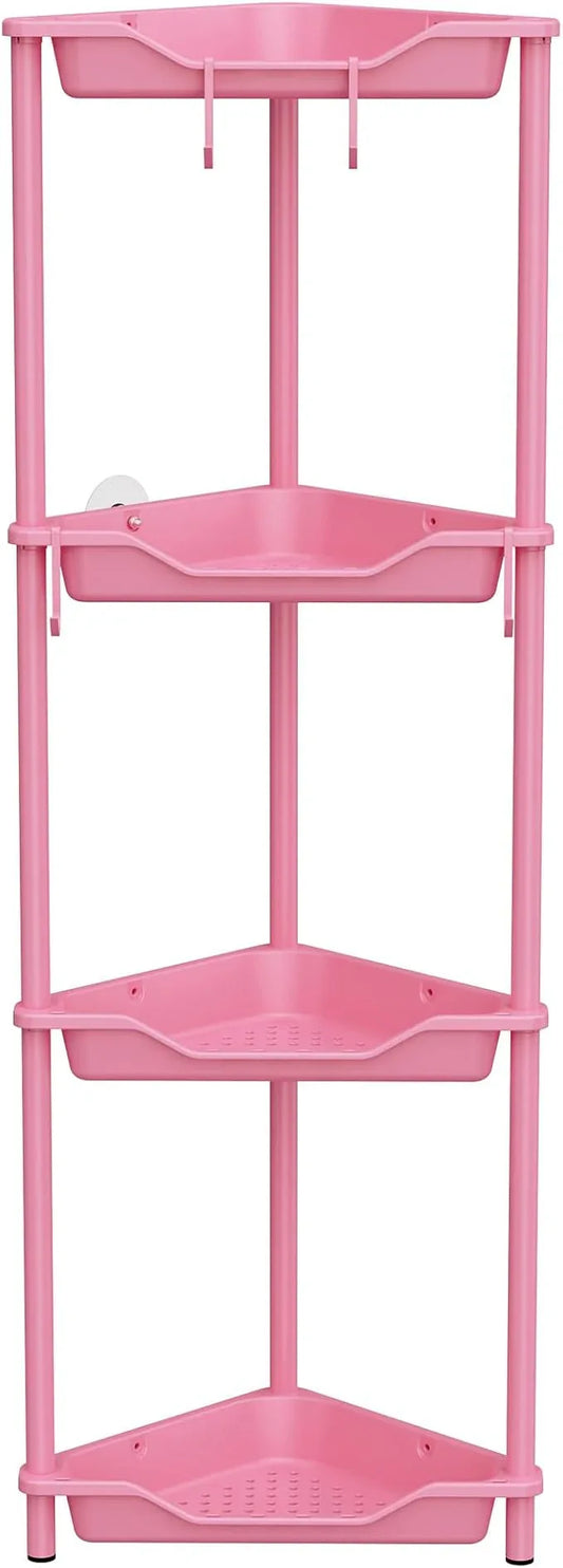 Orimade Rustproof 4 Tier Floor Standing Corner Shower Caddy Organizer, Plastic Metal Splicing Floor Corner Shelf Rack Storage Stands for Bathroom,10.8 x 10.8 x 44.6 inches, Pink - ModernBath