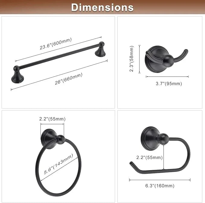 FILTA Bathroom Hardware Set - Oil Rubbed Bronze Towel Rack Set with 4 Pieces Towel Holder and 18 or 24 Inch Towel Bar - ModernBath