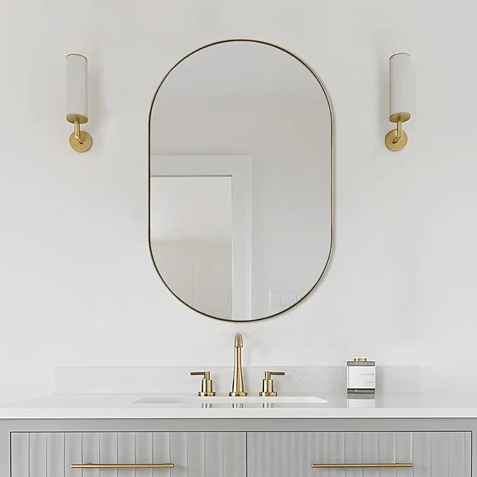 ANDY STAR Gold Oval Mirror, 24’’x36’’ Brass Mirror for Wall, Oval Mirrors for Bathroom in Stainless Steel Metal 1’’ Thin Frame Pill Shaped Hangs Vertical or Horizontal Ideal for Limited Space - ModernBath
