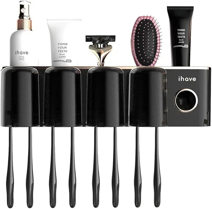 iHave Toothbrush Holders Bathroom Accessories with Toothpaste Dispenser, 4 Cups Toothbrush Holder Wall Mounted Bathroom Decor - ModernBath