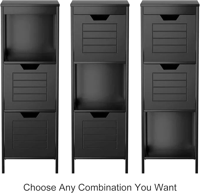 Tangkula Bathroom Floor Cabinet, Narrow Wood Storage Tower w/2 Switchable Drawers, Multifunctional Side Storage for Bathroom, Freestanding Small Cabinet for Small Spaces, 12 x 12 35 Inch (Black) - ModernBath
