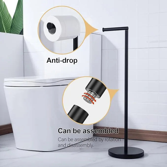 BAGNOLUX Bathroom Toilet Paper Holder Stand with Reserve, SUS304 Stainless Steel Rustproof Pedestal Tissue Roll Holder Heavy Duty (Matte Black) - ModernBath