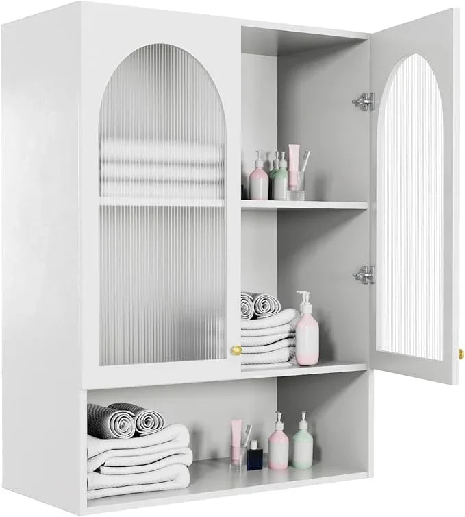 Wall Cabinet Bathroom Wall Mount, Bathroom Medicine Cabinet with 2 Acrylic Doors, Open Storage Rack & Adjustable Shelf Over The Toilet Storage Cabinet Additional Space in Home White - ModernBath