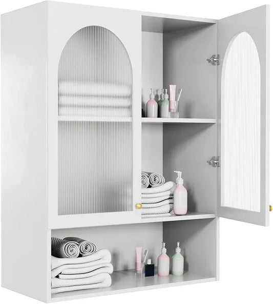 Wall Cabinet Bathroom Wall Mount, Bathroom Medicine Cabinet with 2 Acrylic Doors, Open Storage Rack & Adjustable Shelf Over The Toilet Storage Cabinet Additional Space in Home White - ModernBath