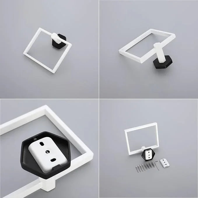 GERZWY Bathroom 2-Piece Hardware Set Stainless Steel Wall Mount - Towel Ring Toilet Paper Holder, White & Black - ModernBath