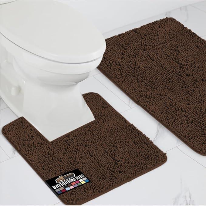 GORILLA GRIP Bathroom Rug Sets, Soft Chenille 2 Piece Area Rugs Set, Toilet Base Mat and 30x20 Carpet, Absorbent Microfiber Washable Mats Dry Quickly, Home Décor and Bath Room Accessories, Brown - ModernBath